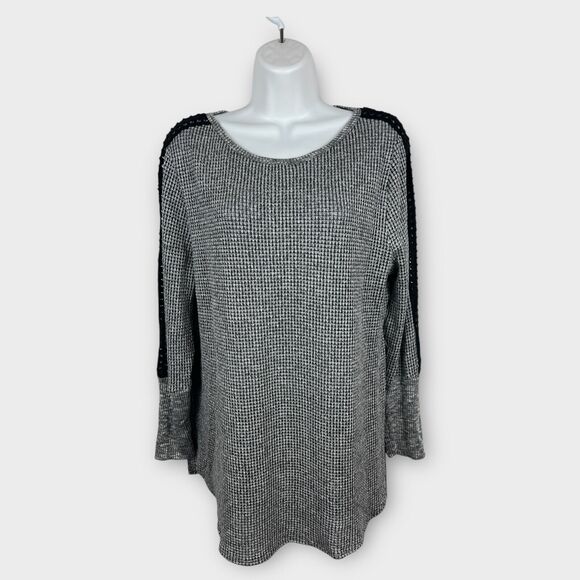 Soft Surroundings Bailey Thermal Black White Long sleeve Blk Crochet Inset Large - Picture 1 of 5